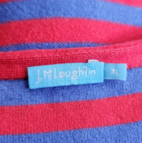 J. MCLAUGHLIN Caitlin Long Sleeve Boatneck Striped Sweater Shirt Red & Blue XL - Picture 2 of 9